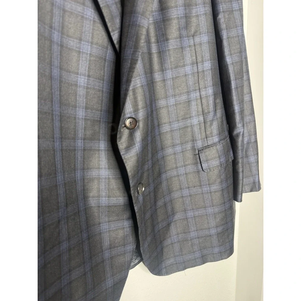 Samuelsohn Blazer Plaid Blue Black SB Garner Men 50 R Windowpane Sport Coat